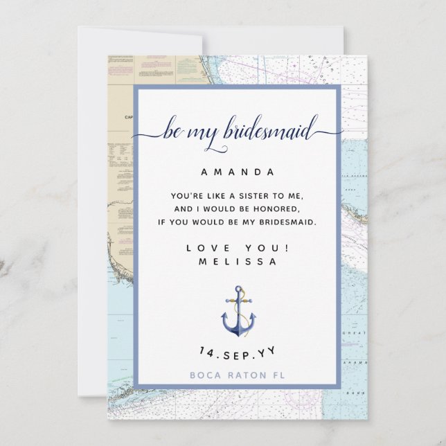 Nautical BE My Bridesmaid | Syd#Florida Inbjudningar (Framsida)