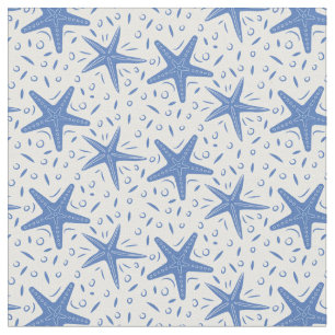Nautical Beach Blue Starfish Mönster Tyg