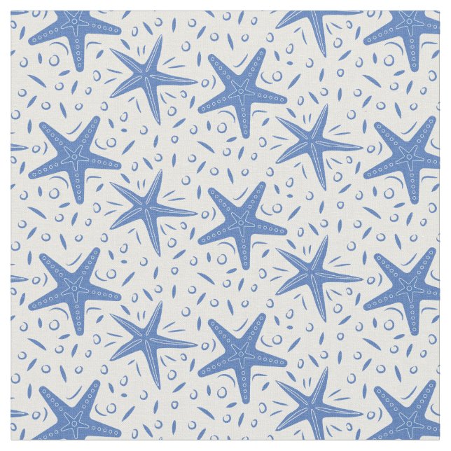 Nautical Beach Blue Starfish Mönster Tyg (Närbild)