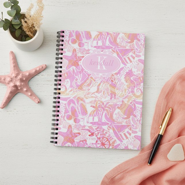 Nautical Beach Collage Hot Pink ID840 Anteckningsbok (Skapare uppladdad)