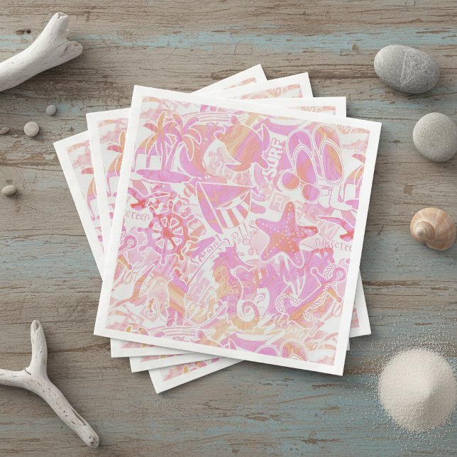 Nautical Beach Collage Hot Pink ID840 Pappersservett (Skapare uppladdad)