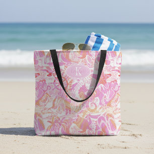 Nautical Beach Collage Hot Pink ID840 Tygkasse