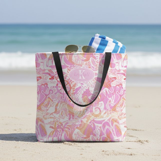 Nautical Beach Collage Hot Pink ID840 Tygkasse (Skapare uppladdad)