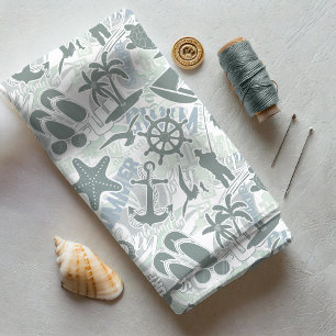 Nautical Beach Collage Olive ID839 Tyg
