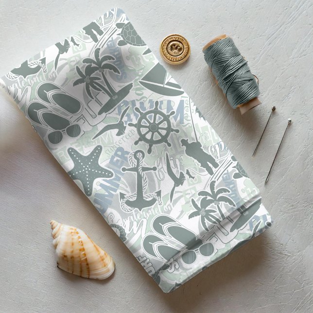 Nautical Beach Collage Olive ID839 Tyg (Skapare uppladdad)