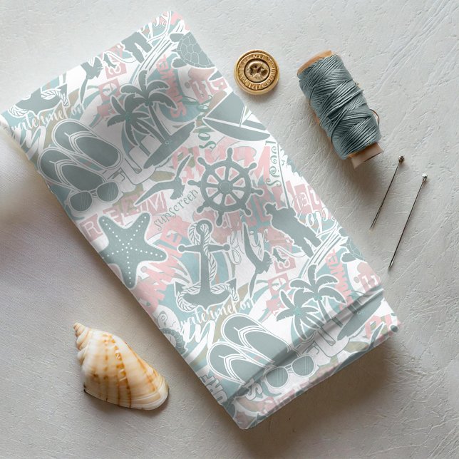 Nautical Beach Collage Sage ID840 Tyg (Skapare uppladdad)