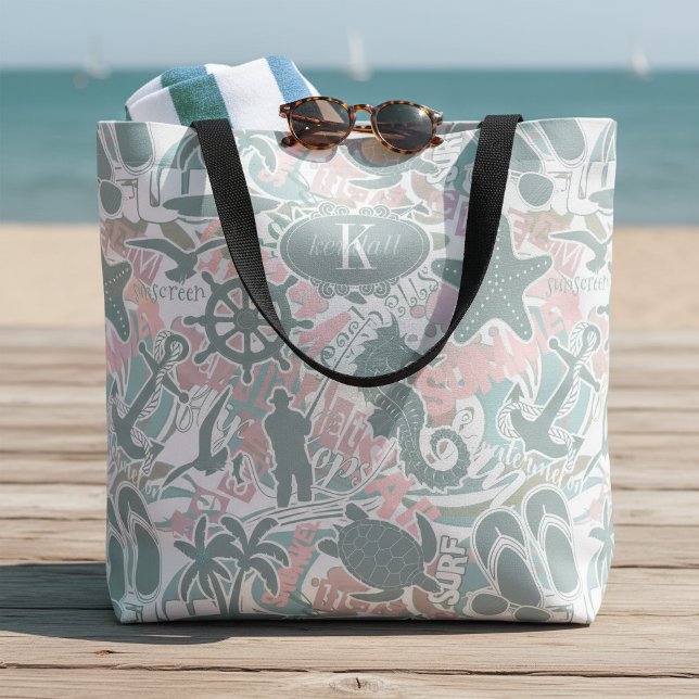 Nautical Beach Collage Sage ID840 Tygkasse (Skapare uppladdad)