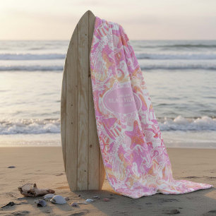 Nautical Beach Collage Shock rosa ID840 Fleecefilt