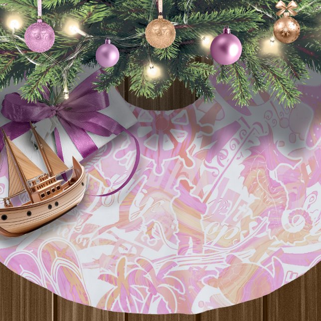 Nautical Beach Collage Shock rosa ID840 Julgransmatta Borstad Polyester (Skapare uppladdad)