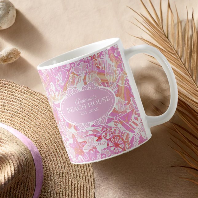Nautical Beach Collage Shock rosa ID840 Kaffemugg (Skapare uppladdad)