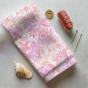 Nautical Beach Collage Shock rosa ID840 Tyg