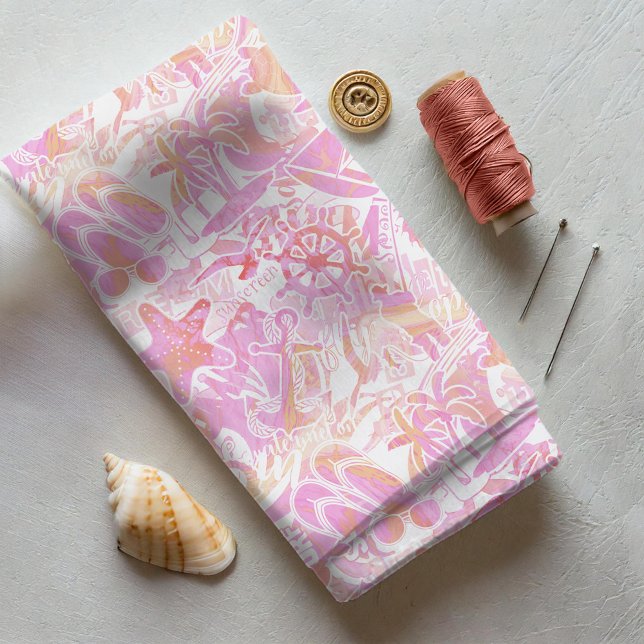 Nautical Beach Collage Shock rosa ID840 Tyg (Skapare uppladdad)