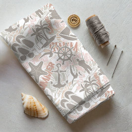 Nautical Beach Collage Taupe ID840 Tyg