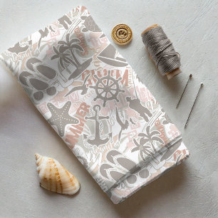 Nautical Beach Collage Taupe ID840 Tyg