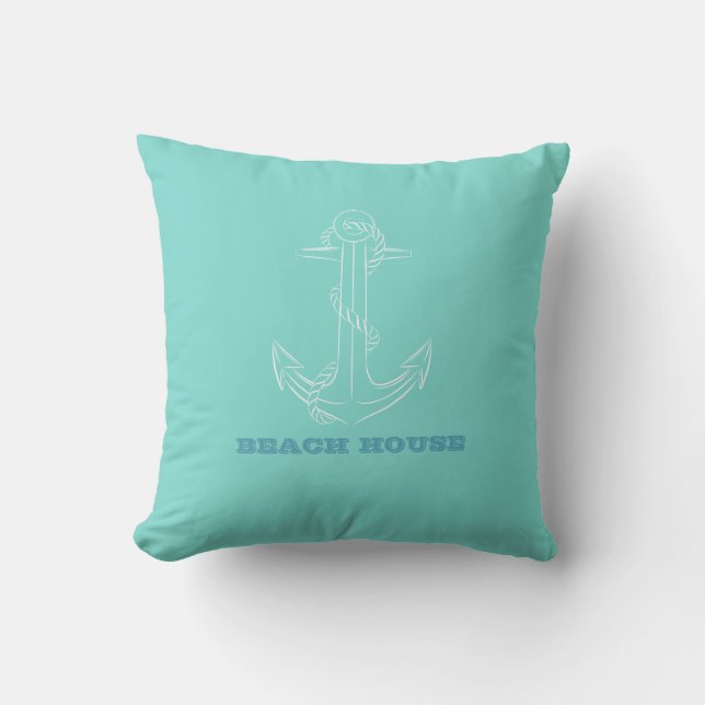Nautical Beach House,Anchor,Mint-Grönt Kudde (Framsida)