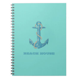 Nautical Beach House,Anchor,Rope,Mint-Grönt Anteckningsbok