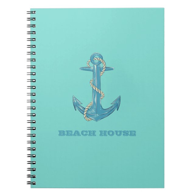 Nautical Beach House,Anchor,Rope,Mint-Grönt Anteckningsbok (Framsidan)
