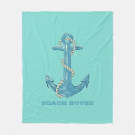 Nautical Beach House,Anchor,Rope,Mint-Grönt Fleecefilt