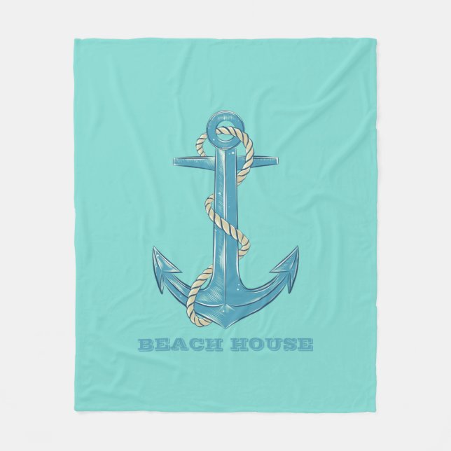 Nautical Beach House,Anchor,Rope,Mint-Grönt Fleecefilt (Framsidan)