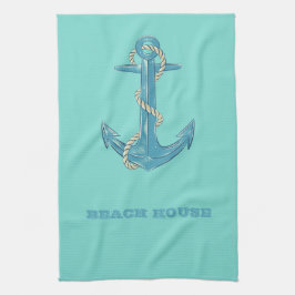 Nautical Beach House,Anchor,Rope,Mint-Grönt Kökshandduk