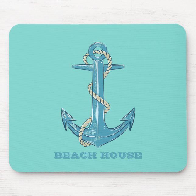 Nautical Beach House,Anchor,Rope,Mint-Grönt Musmatta (Framsidan)