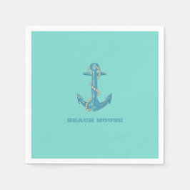 Nautical Beach House,Anchor,Rope,Mint-Grönt Pappersservett