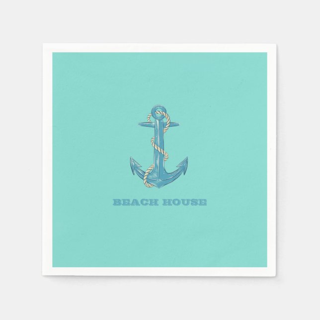 Nautical Beach House,Anchor,Rope,Mint-Grönt Pappersservett (Framsidan)