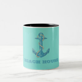 Nautical Beach House,Anchor,Rope,Mint-Grönt Två-Tonad Mugg
