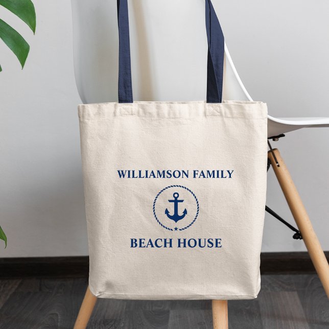 Nautical Beach House Blue Anchor Family Namn Tygkasse (Choose from several styles and sizes.)