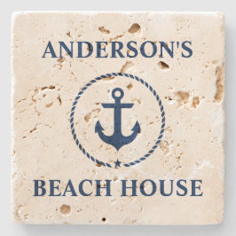 Nautical Beach House Family Namn Anchor Travertine Stenunderlägg