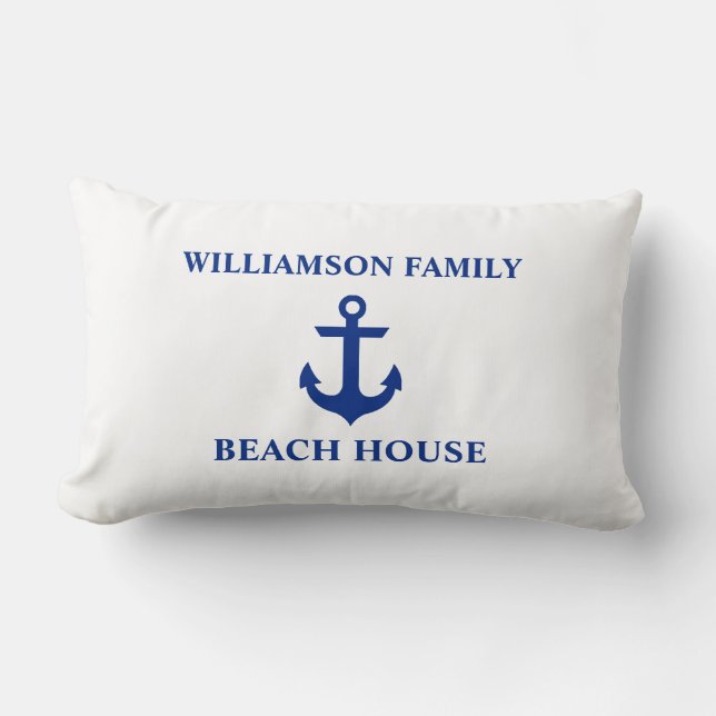 Nautical Beach House Family Namn Anchor White Lumbarkudde (Framsida)
