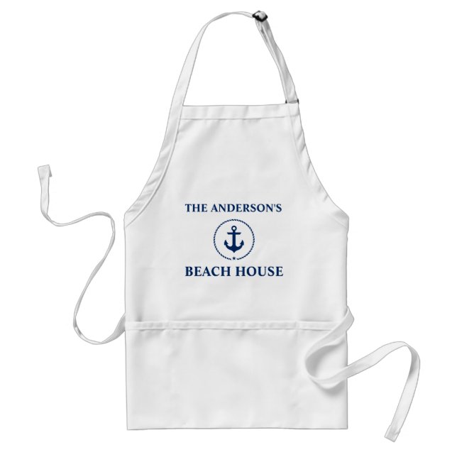 Nautical Beach House Family Namn Blue Anchor Förkläde (Framsidan)