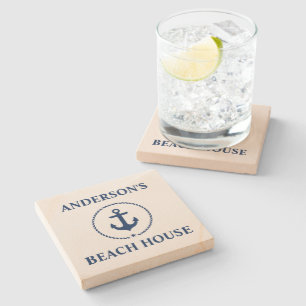 Nautical Beach House Family Namn Blue Anchor Underlägg Sten