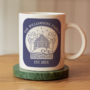 Nautical Beach House Family Namn Blue and White Kaffemugg