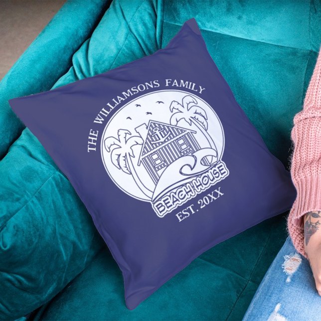 Nautical Beach House Family Namn Blue and White Kudde (Skapare uppladdad)