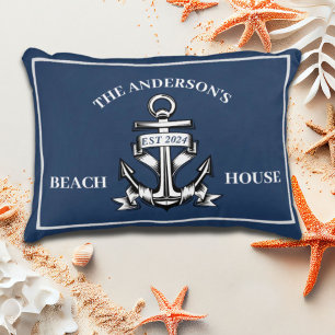 Nautical Beach House Family Namn Est Frakt Anchor Prydnadskudde