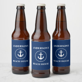 Nautical Beach House Namn Anchor Navy Blue Ölflaska Etikett