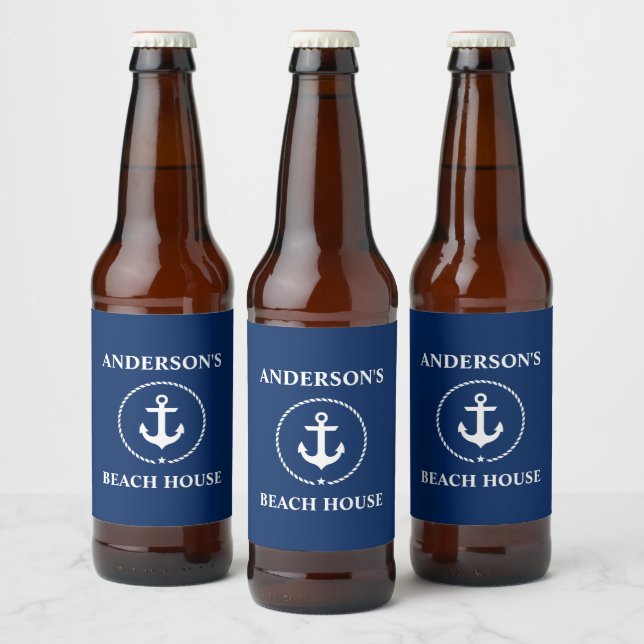 Nautical Beach House Namn Anchor Navy Blue Ölflaska Etikett (Flaskor)