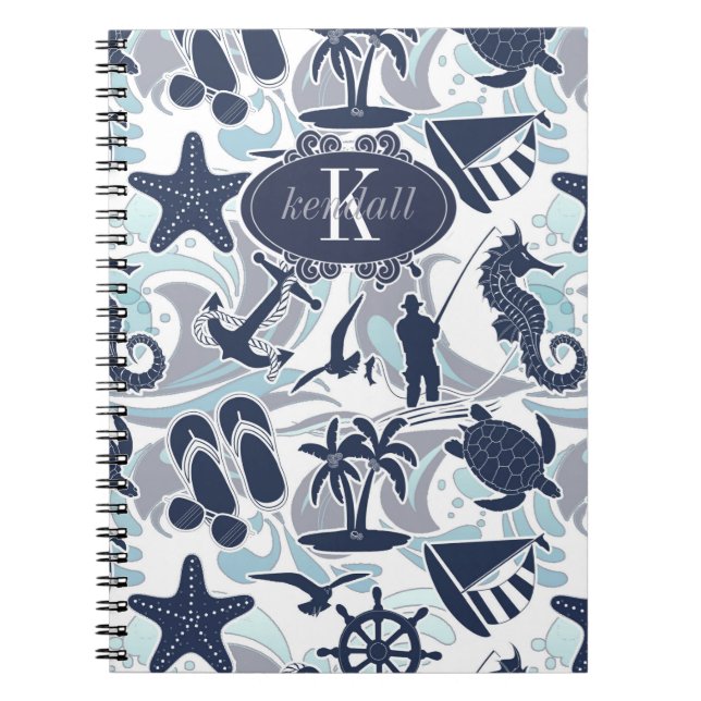 Nautical Beach Mönster Navy ID839 Anteckningsbok (Framsidan)