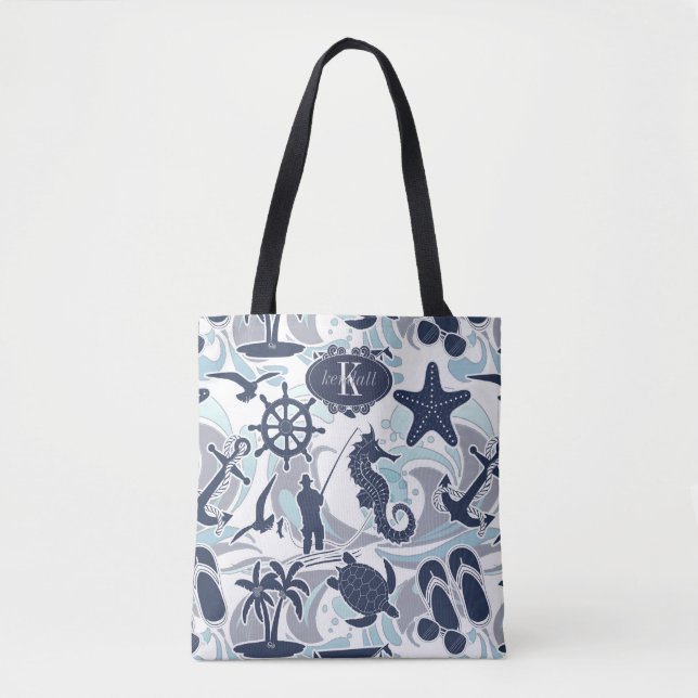 Nautical Beach Mönster Navy ID839 Tote Bag Tygkasse (Framsida)