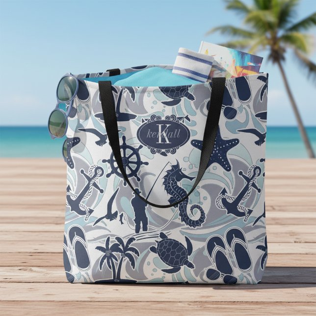 Nautical Beach Mönster Navy ID839 Tote Bag Tygkasse (Skapare uppladdad)