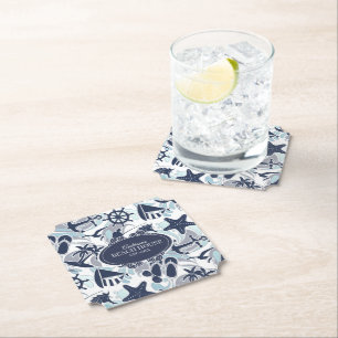 Nautical Beach Mönster Navy ID839 Underlägg Papper