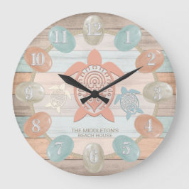 Nautical Beach Rand, Sea Glass, Turtle Stor Klocka