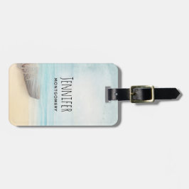 Nautical Beach Scene med Rowboat & Fishing Net Bagagebricka