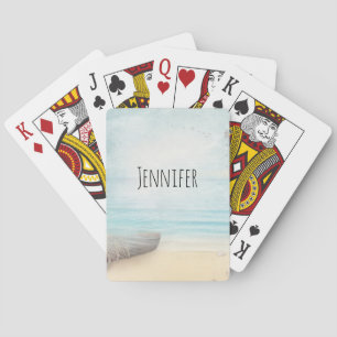 Nautical Beach Scene med Rowboat & Fishing Net Casinokort