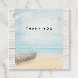 Nautical Beach Scene med Rowboat & Fishing Net Gåvor Etiketter