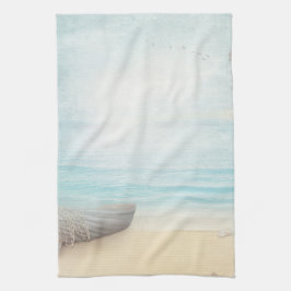 Nautical Beach Scene med Rowboat & Fishing Net Kökshandduk