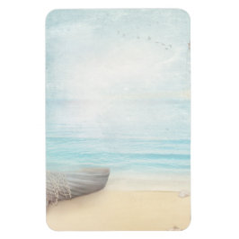 Nautical Beach Scene med Rowboat & Fishing Net Magnet