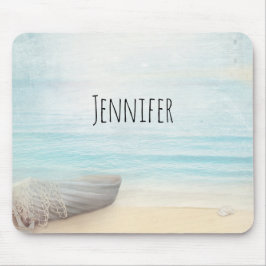 Nautical Beach Scene med Rowboat & Fishing Net Musmatta