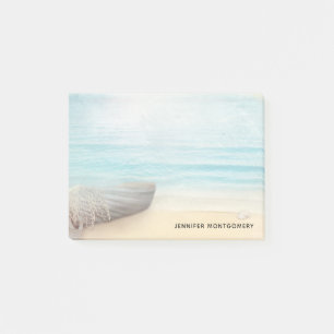 Nautical Beach Scene med Rowboat & Fishing Net Post-it Block